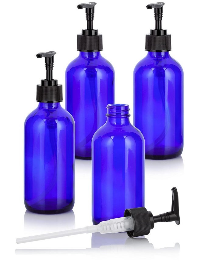 JUVITUS 8 Oz Cobalt Blue Boston Round Thick Plated Glass Bottles With Black Lotion Pump (4 Pack)  - Image 1