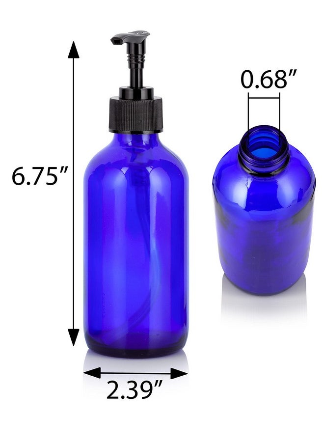 JUVITUS 8 Oz Cobalt Blue Boston Round Thick Plated Glass Bottles With Black Lotion Pump (4 Pack)  - Image 2