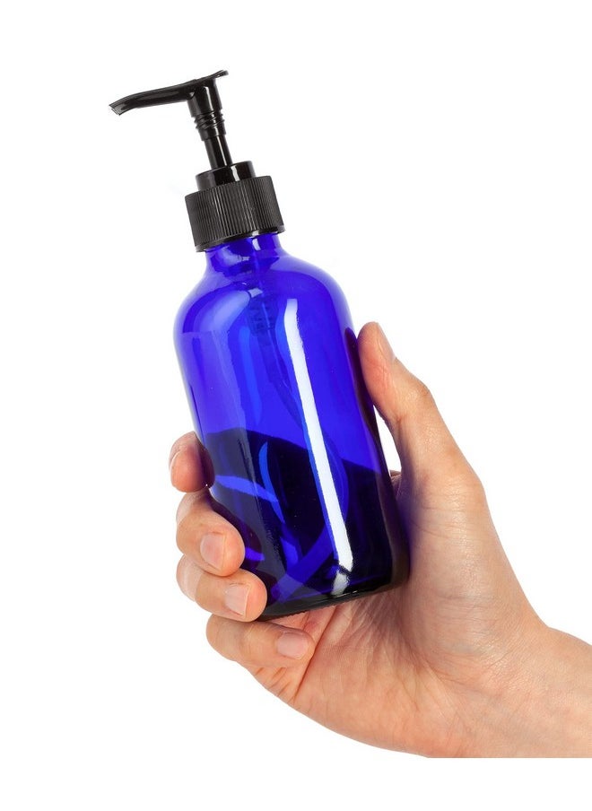 JUVITUS 8 Oz Cobalt Blue Boston Round Thick Plated Glass Bottles With Black Lotion Pump (4 Pack)  - Image 5