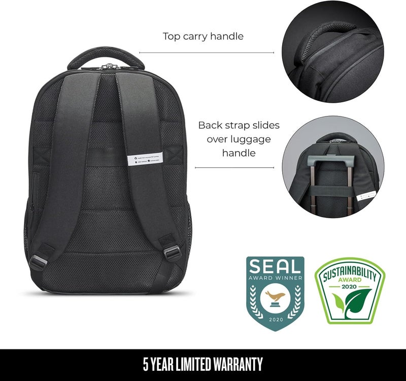 Solo New York Laptop Backpack for Women  Men Carry On Bookbag for Travel  Work Lightweight Bag Side Mesh Pockets Fits 156 Computer  ReDefine Black - Image 4
