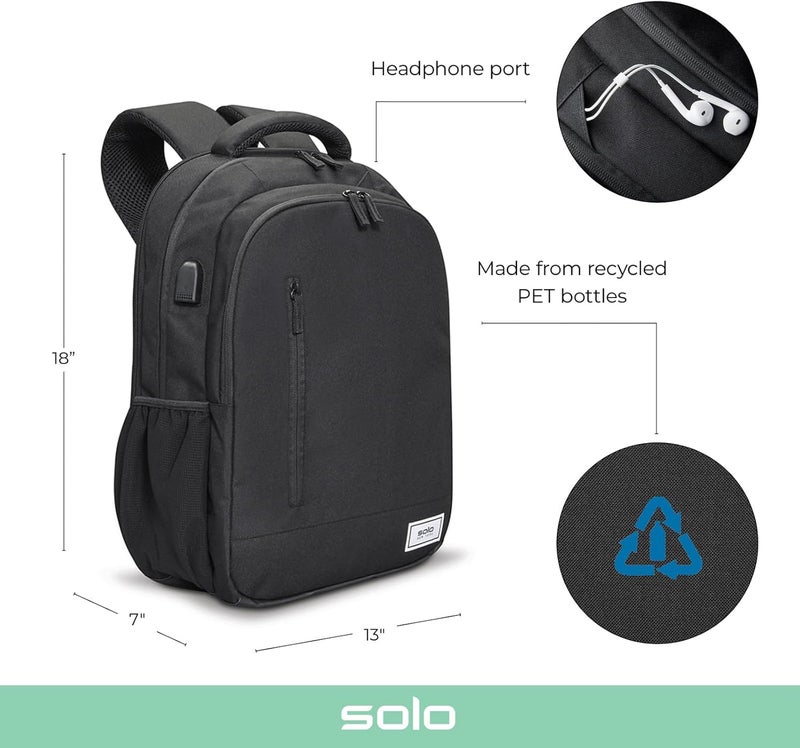 Solo New York Laptop Backpack for Women  Men Carry On Bookbag for Travel  Work Lightweight Bag Side Mesh Pockets Fits 156 Computer  ReDefine Black - Image 2