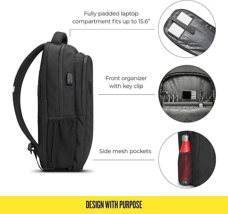 Solo New York Laptop Backpack for Women  Men Carry On Bookbag for Travel  Work Lightweight Bag Side Mesh Pockets Fits 156 Computer  ReDefine Black - Image 3