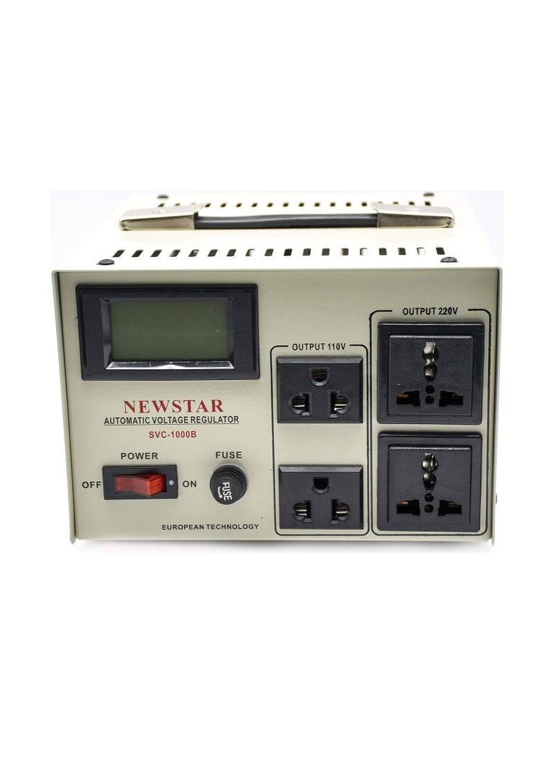 NEWSTAR - Newstar SVC-1000 Power Regulator Stabilizer Voltage Transform, Servo Motor Technology, LCD Display, 50/60Hz Frequency 1000W Power, Power-On Delay Mechanism, | SVC-1000B - Image 1