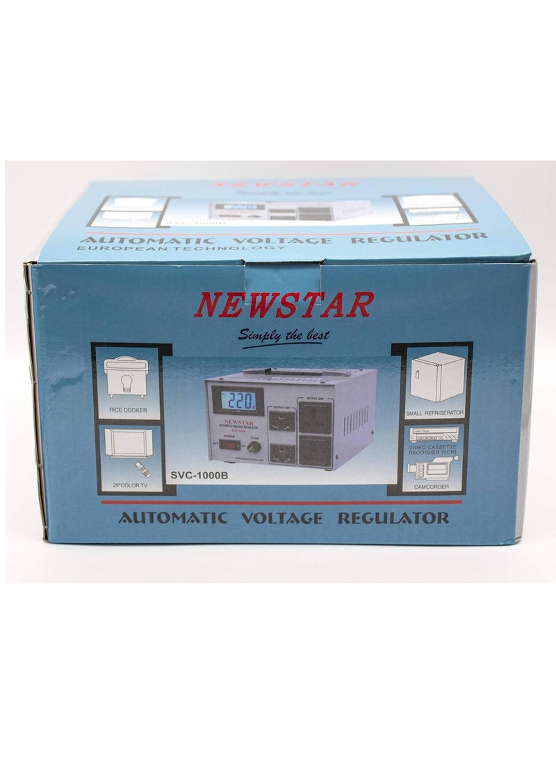 NEWSTAR - Newstar SVC-1000 Power Regulator Stabilizer Voltage Transform, Servo Motor Technology, LCD Display, 50/60Hz Frequency 1000W Power, Power-On Delay Mechanism, | SVC-1000B - Image 1