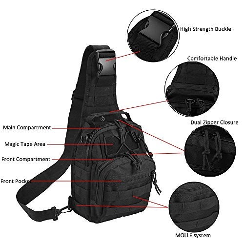 Novemkada Tactical Shoulder Bag,1000D Outdoor Military Molle Sling Backpack Sport Chest Pack Daypack Bags for Camping, Hiking, Trekking, Rover Sling (Black) - Image 4