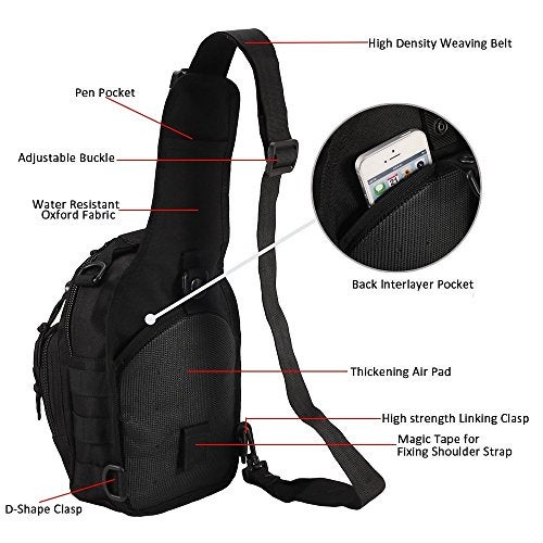 Novemkada Tactical Shoulder Bag,1000D Outdoor Military Molle Sling Backpack Sport Chest Pack Daypack Bags for Camping, Hiking, Trekking, Rover Sling (Black) - Image 3