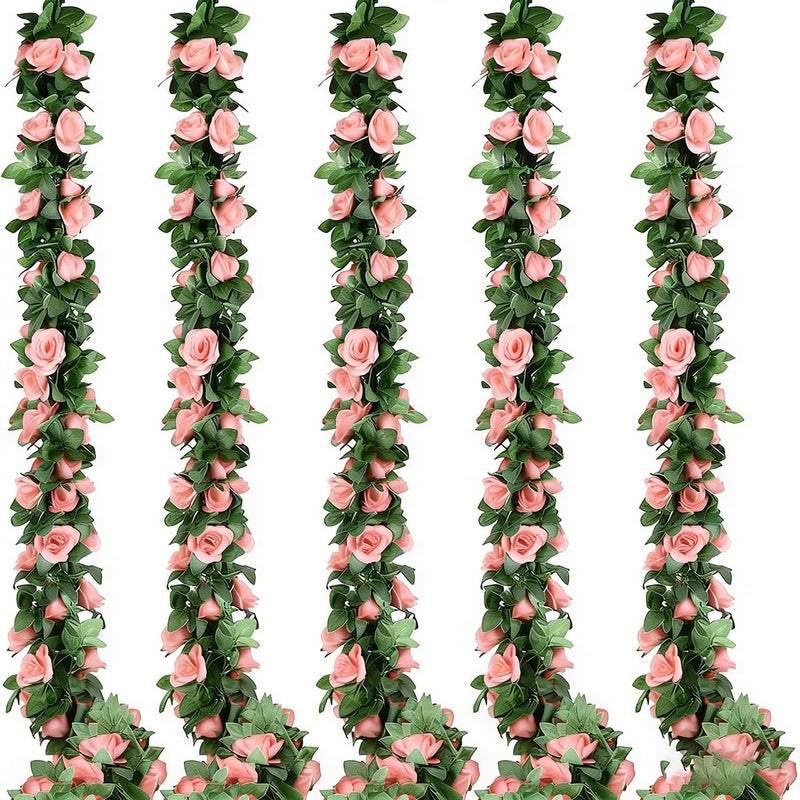 Antspirit 5pack Flower Garland Artificial Fake Rose Garland Vine Artificial Flowers for Decoration Floral Garlands Decor-Total 41 Ft (Pink) - Image 1