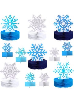 Chinco 12 Pieces Snowflake Frozen Birthday Party Supplies Snowflake Honeycomb Centerpieces Snowflake Birthday Party Decoration Winter Theme Birthday Party Supplies Frozen Table Decorations  - Image 1