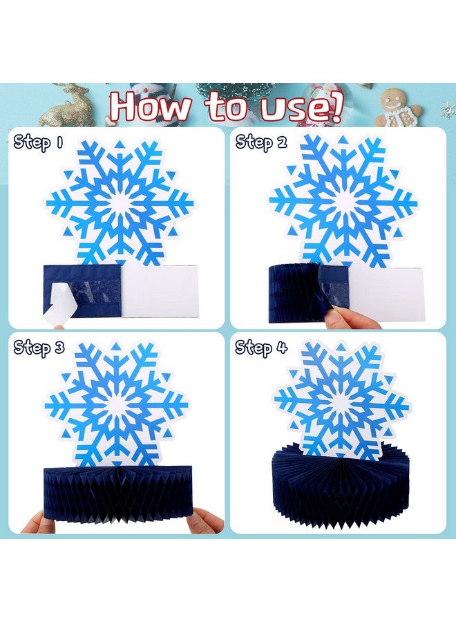 Chinco 12 Pieces Snowflake Frozen Birthday Party Supplies Snowflake Honeycomb Centerpieces Snowflake Birthday Party Decoration Winter Theme Birthday Party Supplies Frozen Table Decorations - Image 3