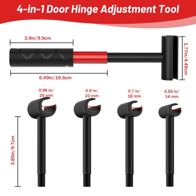 LIFFEE 4-in-1 Door Hinge Adjustment Tool, Hinge Gap Adjusting Wrench, Door Repair Kit for Residential and Commercial, Heavy Hinges Wrench Bender Set with Rubber Grip, Cabinet Alignment Fits 14mm-25mm Hings - Image 2