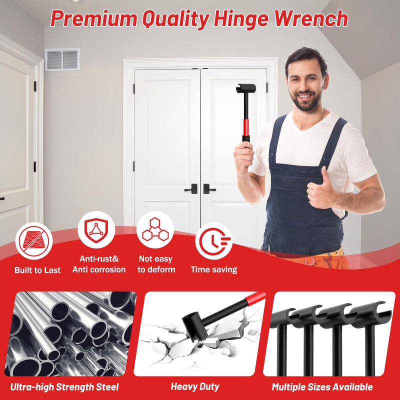LIFFEE 4-in-1 Door Hinge Adjustment Tool, Hinge Gap Adjusting Wrench, Door Repair Kit for Residential and Commercial, Heavy Hinges Wrench Bender Set with Rubber Grip, Cabinet Alignment Fits 14mm-25mm Hings - Image 4