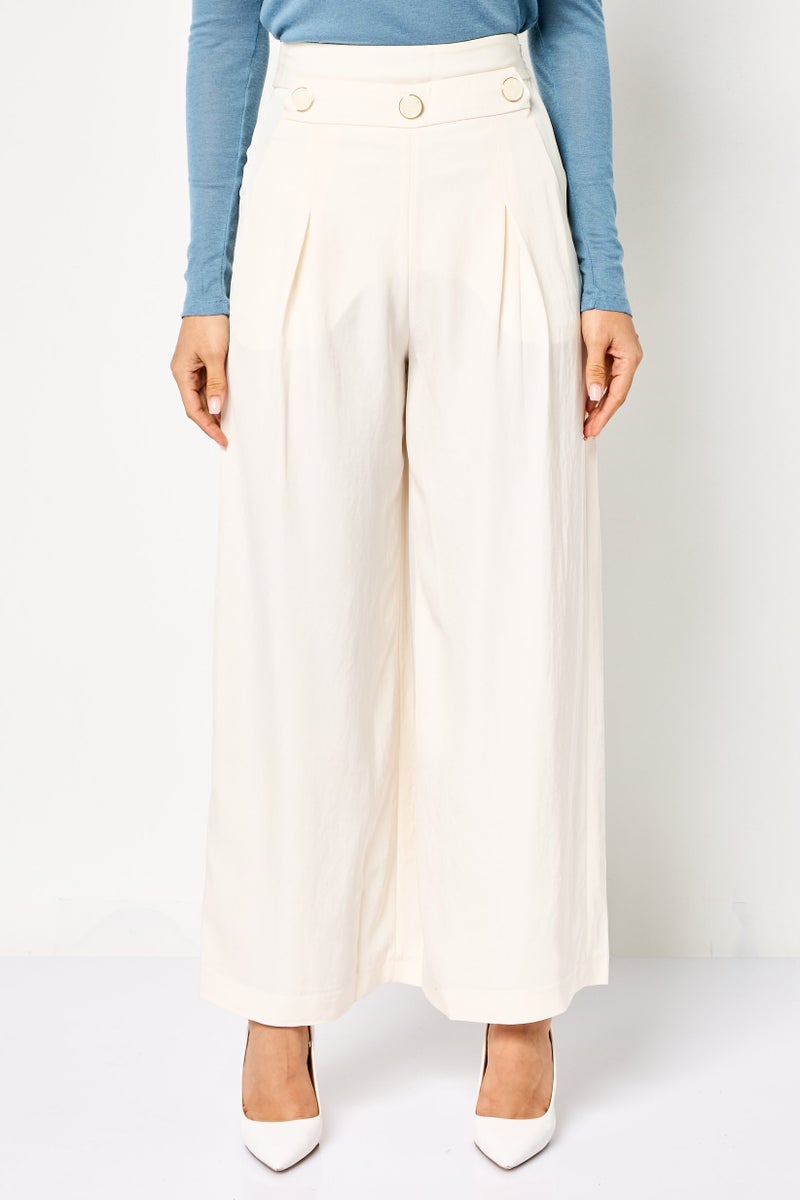 VERO MODA Couture Made For Vero Moda Women Regular Fit Plain Wide Leg Pants, Beige - Image 1