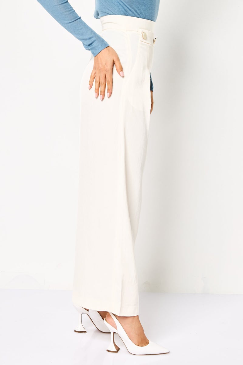 VERO MODA Couture Made For Vero Moda Women Regular Fit Plain Wide Leg Pants, Beige - Image 2