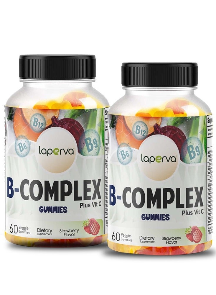 Laperva Vitamin B Complex Gummies  Strawberry Flavor  60 Veggie Gummies  Boost Energy Levels Support Red Blood Cell Growth Enhance Brain Function Pack of 2