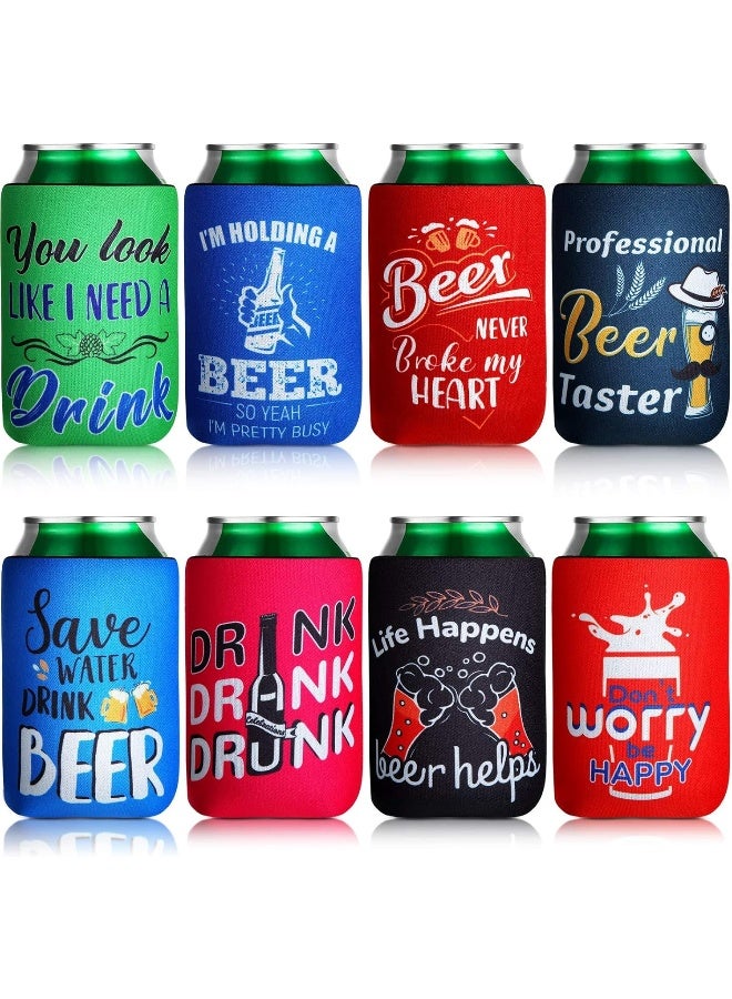 Patelai 8 Pieces Beer Can Sleeves Beer Can Coolers Funny Quotes Neoprene Drink Cooler Sleeves for Cans and Bottles - Image 1