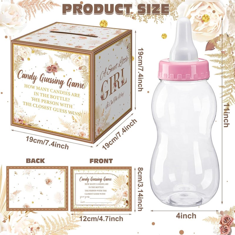 Glenmal 52 Pcs Baby Shower Games Gift Sets Large Baby Bottle for Shower Game Guess How Many Candies Decorations for Gender Reveal(Boho Pampas Grass) - Image 3