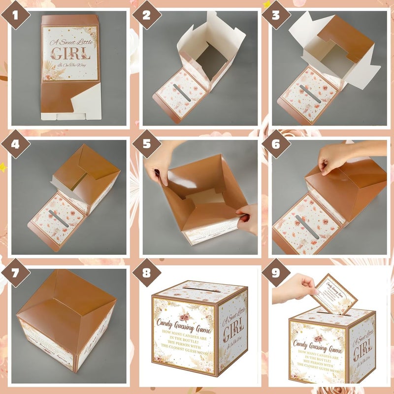 Glenmal 52 Pcs Baby Shower Games Gift Sets Large Baby Bottle for Shower Game Guess How Many Candies Decorations for Gender Reveal(Boho Pampas Grass) - Image 4