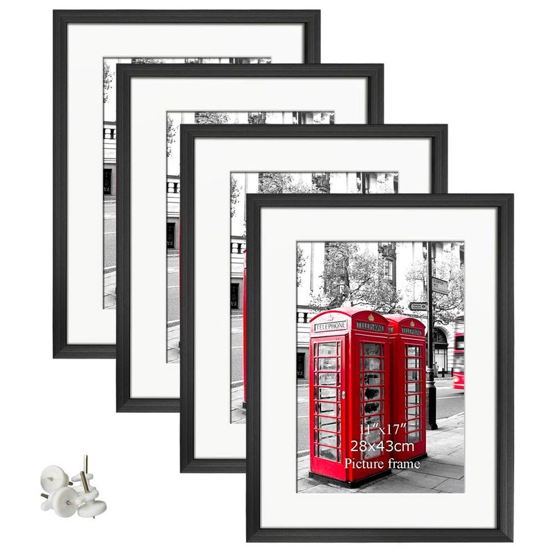 Giftgarden Black 16x20 Picture Frames Matted to Display 11x17 Picture with Mat or 16 x 20 Artwork without Mat Set of 4