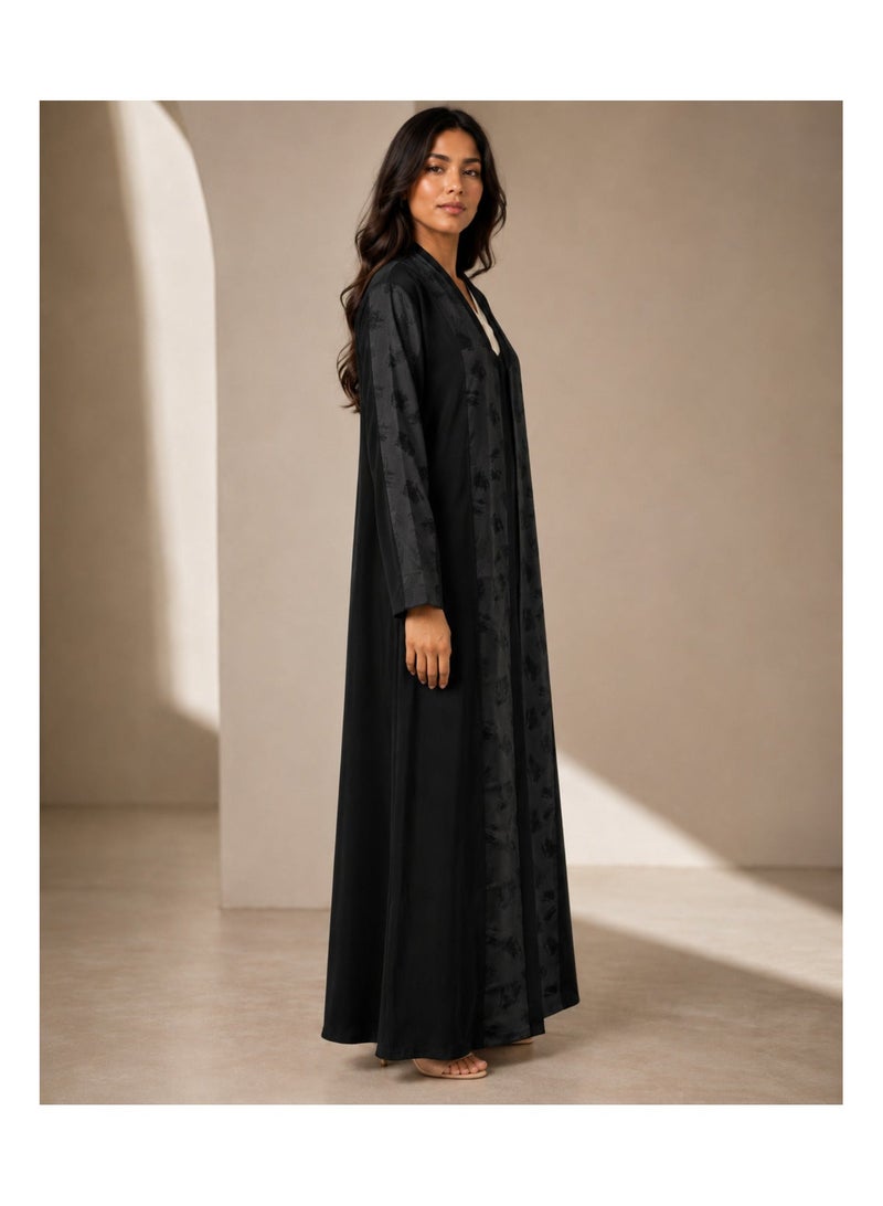KAVALEE Women's Black Full-Length Abaya with Tonal Jacquard Panels - Image 5