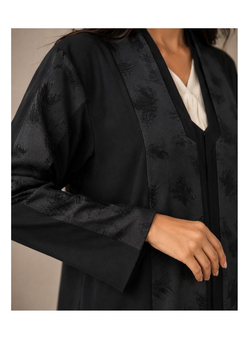 KAVALEE Women's Black Full-Length Abaya with Tonal Jacquard Panels - Image 2