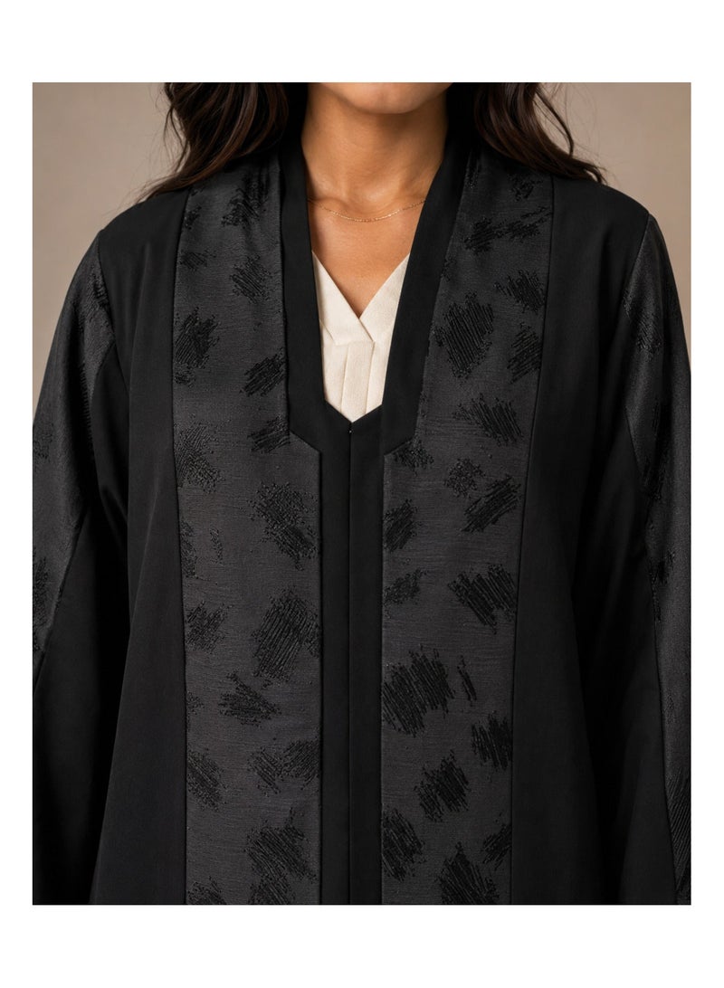 KAVALEE Women's Black Full-Length Abaya with Tonal Jacquard Panels - Image 3