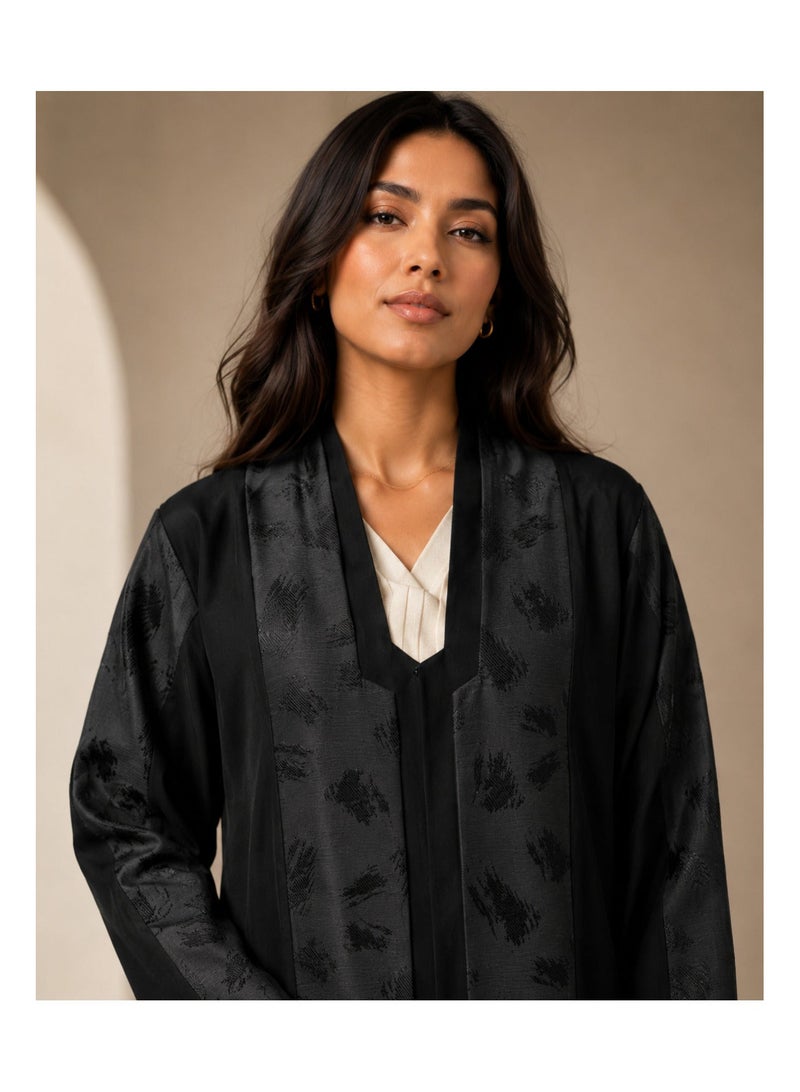 KAVALEE Women's Black Full-Length Abaya with Tonal Jacquard Panels - Image 4