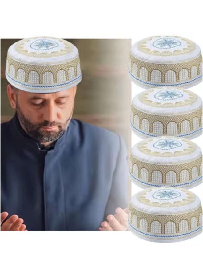 5 قطع من قبعات الصلاة الرجالية المسلمة للعيد، أغطية رأس للصلاة، قبعات إسلامية، كوفية مطرزة، القطر تقريبًا. ٢٢.٨٣ بوصة/٥٨ سم - Image 1