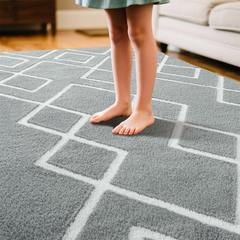 Rtizon Soft Runner Rug, 2x6Ft Moroccan Non-Slip Carpet for Bedroom, Geometric Small Area Rugs with Memory Foam for Living Room Office Bedside Dorm Hallway, Grey and White - Image 4