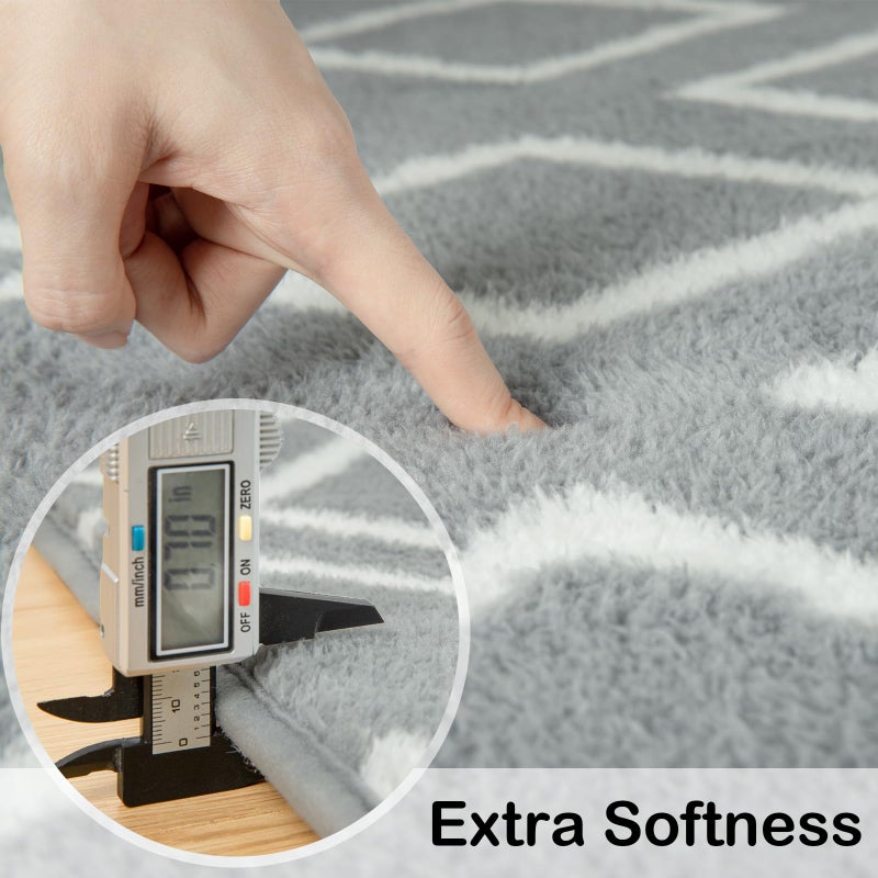 Rtizon Soft Runner Rug, 2x6Ft Moroccan Non-Slip Carpet for Bedroom, Geometric Small Area Rugs with Memory Foam for Living Room Office Bedside Dorm Hallway, Grey and White - Image 2