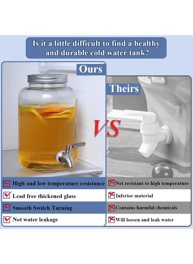 5.5L Glass Beverage Dispenser with Stand, Stainless Steel Leakproof Spigot and Lid, Glass Drink Dispensers for Parties, Water Beverage Dispenser - Image 4