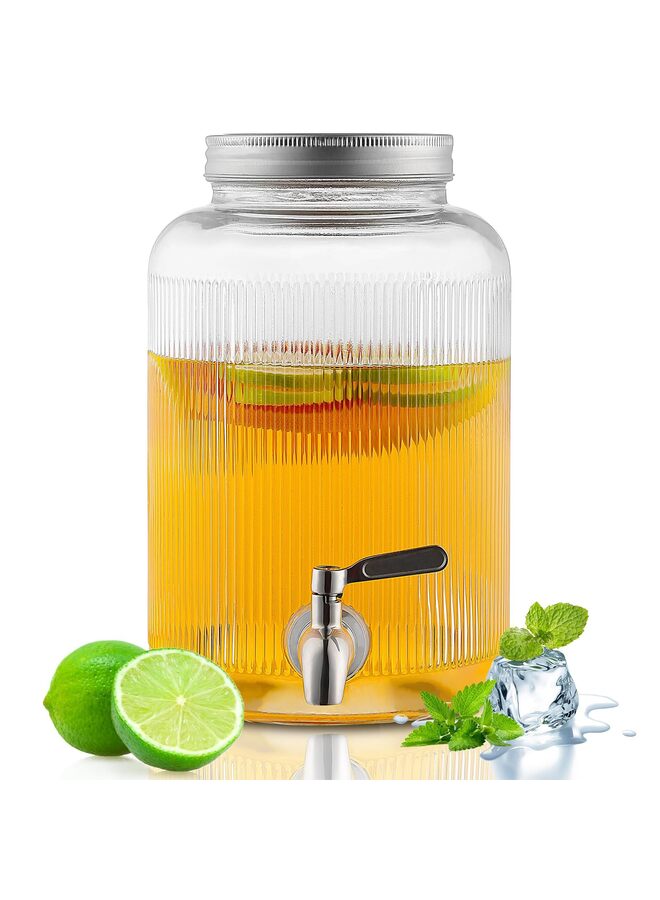 5.5L Glass Beverage Dispenser with Stand, Stainless Steel Leakproof Spigot and Lid, Glass Drink Dispensers for Parties, Water Beverage Dispenser - Image 1