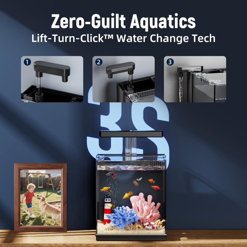 AQUASMITH Betta Fish Tank, 2 Gallon All-in-One Aquarium Kit with Filtration & LED Light, Self-Cleaning Aquarium for Beginners, Kids, Gifts for Menï¼ŒTeen Boys - Image 4