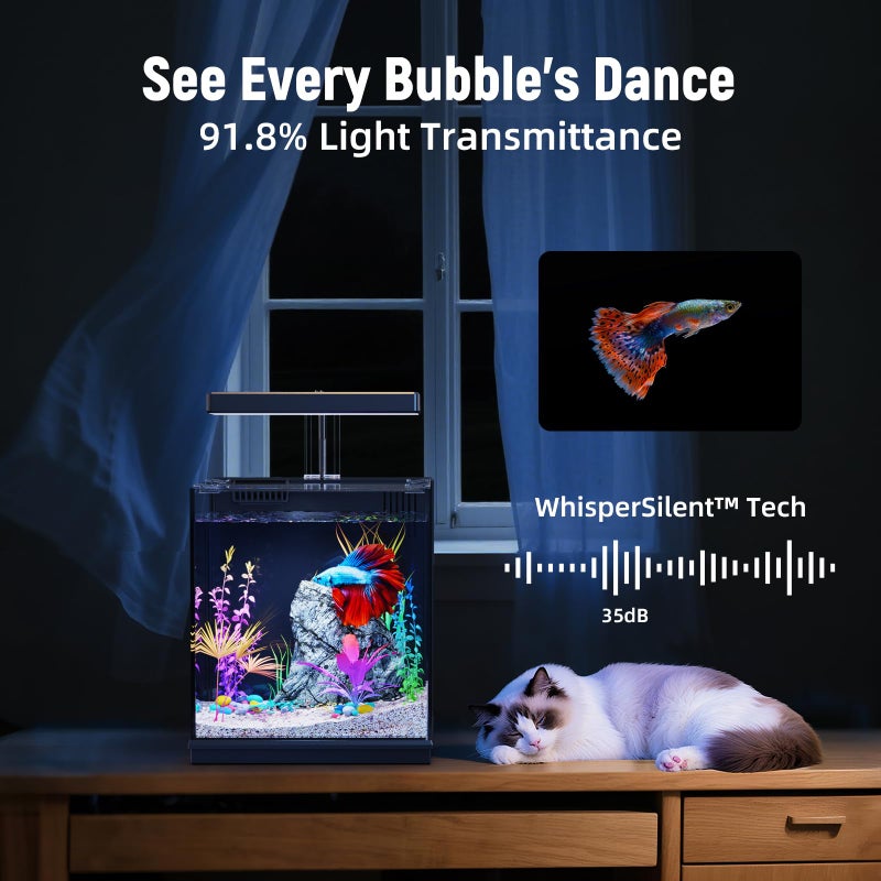 AQUASMITH Betta Fish Tank, 2 Gallon All-in-One Aquarium Kit with Filtration & LED Light, Self-Cleaning Aquarium for Beginners, Kids, Gifts for Menï¼ŒTeen Boys - Image 5