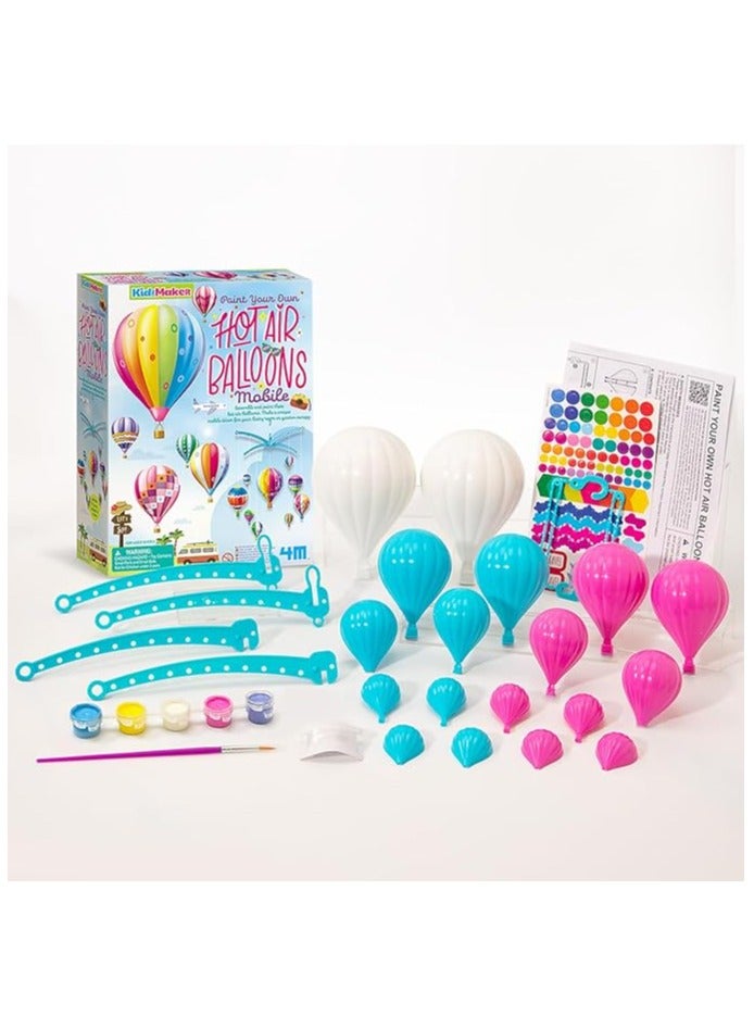 4M KidzMaker Hot Air Balloons Mobile Craft Kit – Paint & Assemble 9 Colorful Balloons with Mobile Hangers, Stickers & Fishing Line for DIY Room Décor, Creative STEM Gift for Kids Aged 5+ | 00-04791 - Image 2