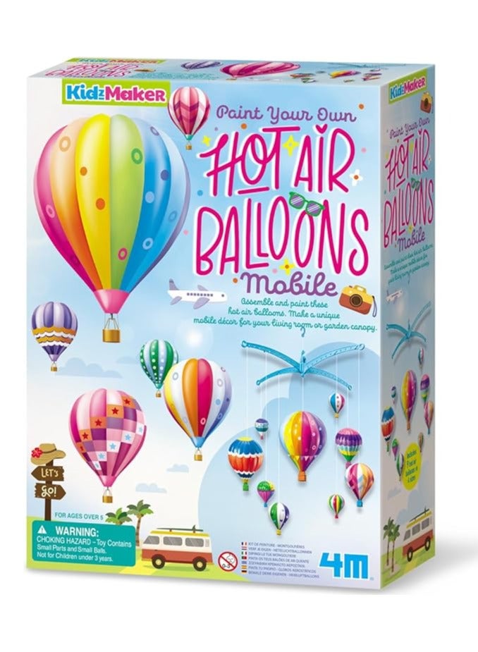 4M KidzMaker Hot Air Balloons Mobile Craft Kit – Paint & Assemble 9 Colorful Balloons with Mobile Hangers, Stickers & Fishing Line for DIY Room Décor, Creative STEM Gift for Kids Aged 5+ | 00-04791 - Image 1