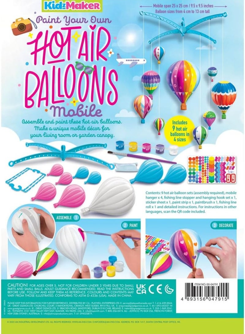 4M KidzMaker Hot Air Balloons Mobile Craft Kit – Paint & Assemble 9 Colorful Balloons with Mobile Hangers, Stickers & Fishing Line for DIY Room Décor, Creative STEM Gift for Kids Aged 5+ | 00-04791 - Image 5
