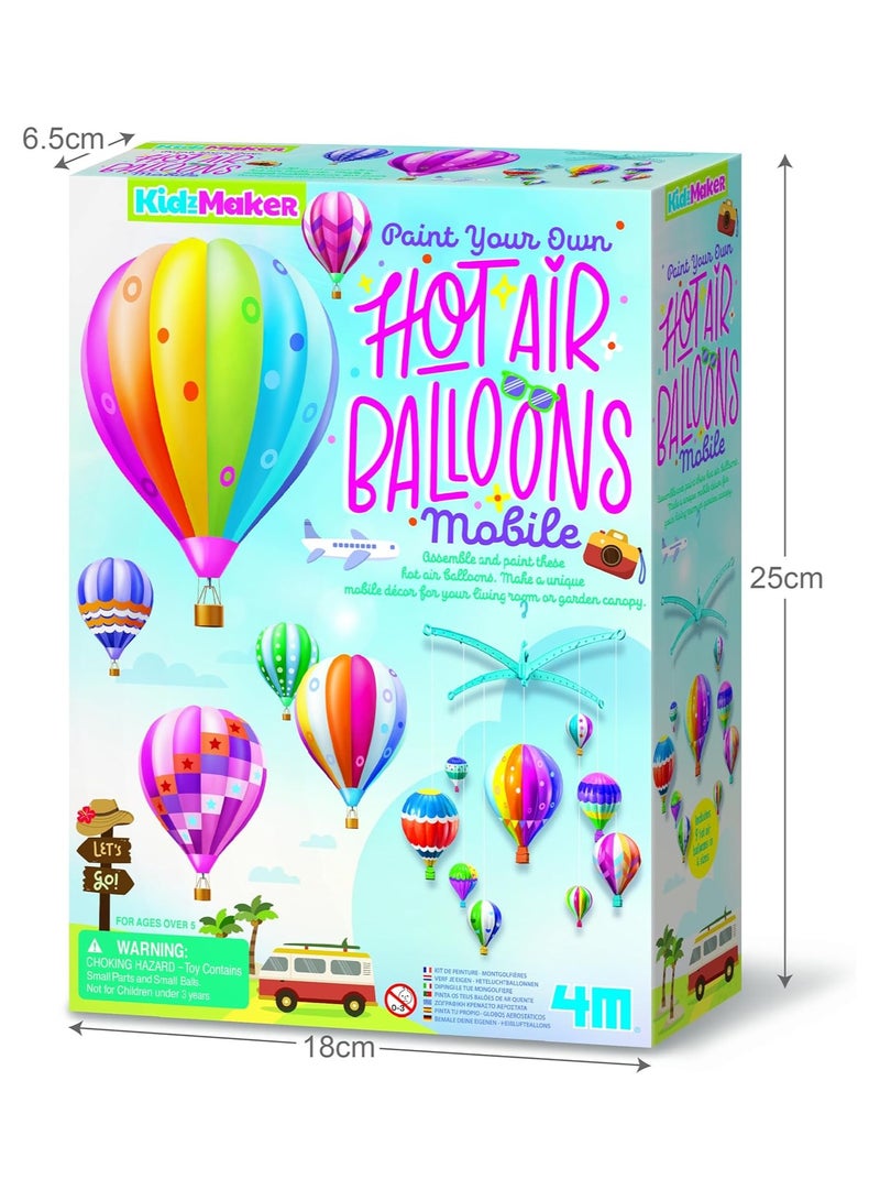 4M KidzMaker Hot Air Balloons Mobile Craft Kit – Paint & Assemble 9 Colorful Balloons with Mobile Hangers, Stickers & Fishing Line for DIY Room Décor, Creative STEM Gift for Kids Aged 5+ | 00-04791 - Image 4