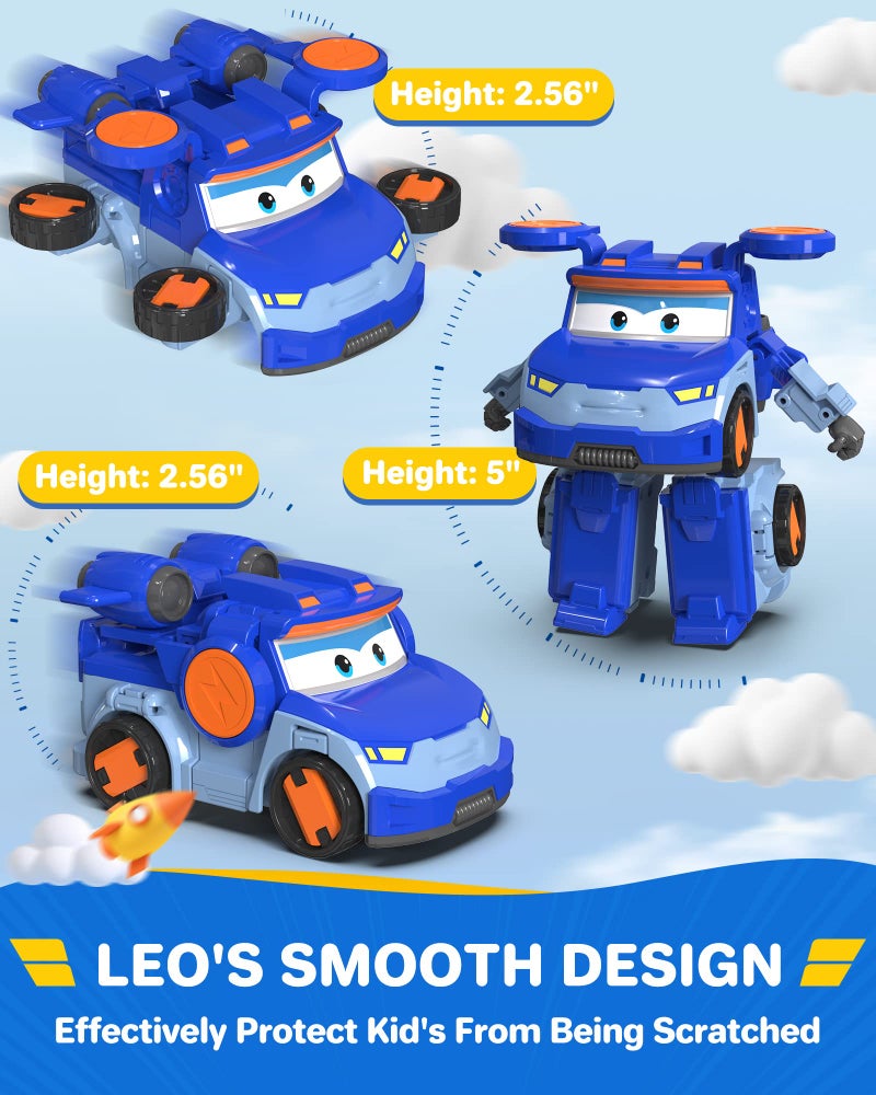 SUPER WINGS Super Wings 5 Inch Transformer Toys Leo Action Figure, Transforming Airplane to Robot, Season 5 New Character, Fun Toy Plane for 3 4 5 Years Old Boys Girls, Preschool Birthday Gift for Kids, Blue  - Image 5