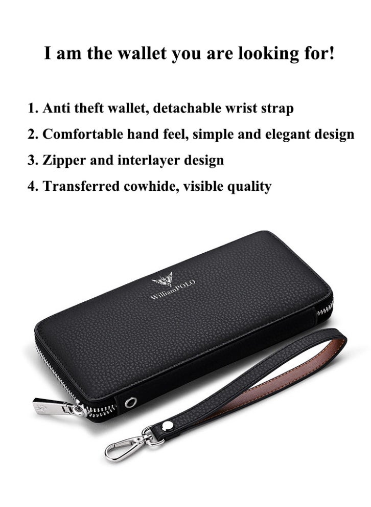 ويليامبولو WilliamPolo محفظة الرجال نقل طويل فيلم جلد البقر محفظة جلد نقي متعددة البطاقات متعددة الاستخدامات محفظة جلد المقابض - Image 3