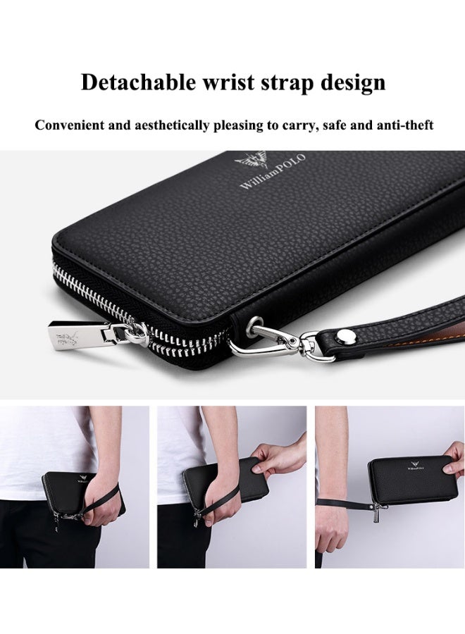 ويليامبولو WilliamPolo محفظة الرجال نقل طويل فيلم جلد البقر محفظة جلد نقي متعددة البطاقات متعددة الاستخدامات محفظة جلد المقابض - Image 4