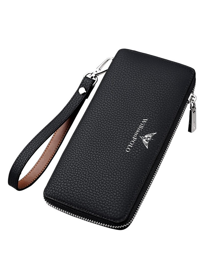 ويليامبولو WilliamPolo محفظة الرجال نقل طويل فيلم جلد البقر محفظة جلد نقي متعددة البطاقات متعددة الاستخدامات محفظة جلد المقابض - Image 1