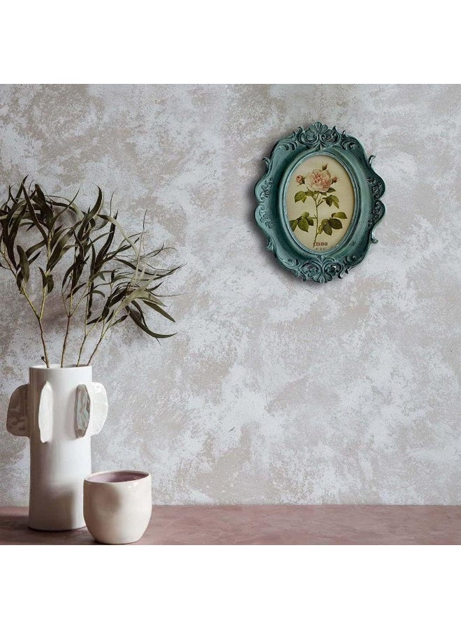 CISOO Vintage 4x6 Oval Picture Frame Antique Photo Frame Table Top Display and Wall Hanging Retro Home Decor Ornate Photo Gallery Art Blue - Image 2