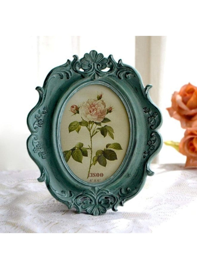 CISOO Vintage 4x6 Oval Picture Frame Antique Photo Frame Table Top Display and Wall Hanging Retro Home Decor Ornate Photo Gallery Art Blue - Image 4