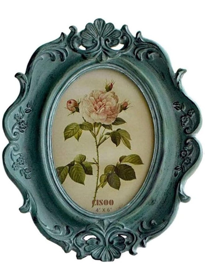 CISOO Vintage 4x6 Oval Picture Frame Antique Photo Frame Table Top Display and Wall Hanging Retro Home Decor Ornate Photo Gallery Art Blue - Image 3