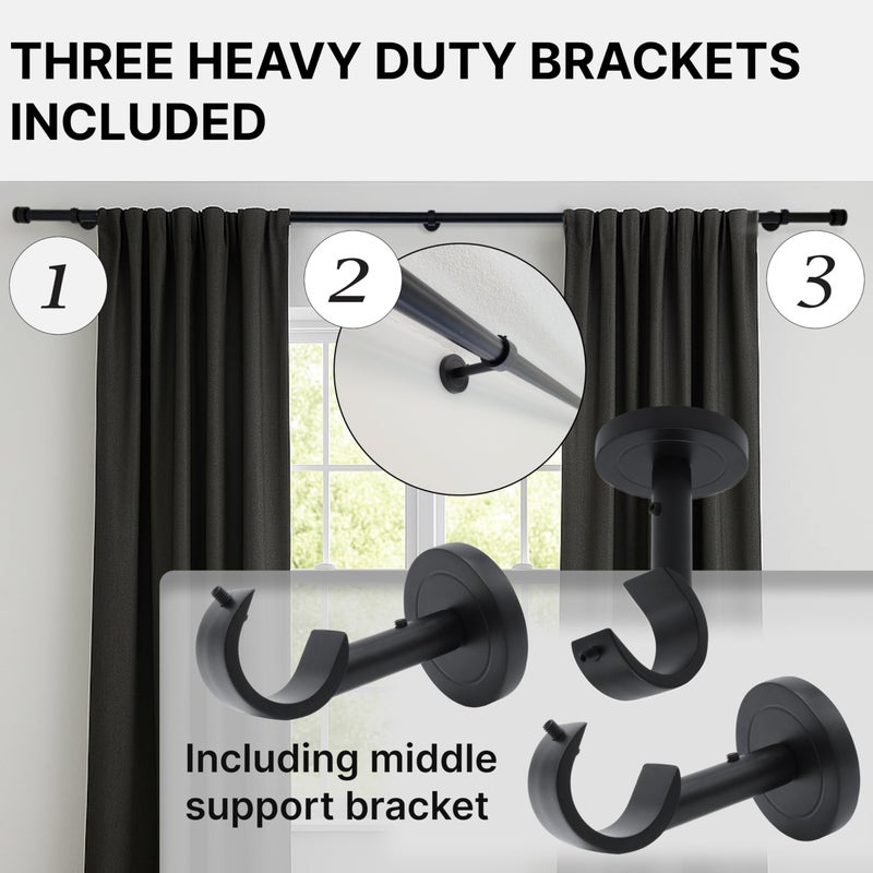 A Key Tech Ceiling Curtain Rod 48-84, Adjustable Ceiling Mounted Curtain Rod, Ceiling Rods for Curtains with three Heavy Duty Modern Design Brackets included, Cortinero De Techo, Matte Black 1 inch - Image 4