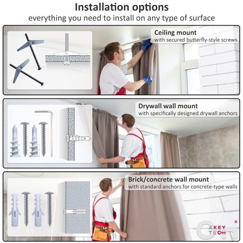 A Key Tech Ceiling Curtain Rod 48-84, Adjustable Ceiling Mounted Curtain Rod, Ceiling Rods for Curtains with three Heavy Duty Modern Design Brackets included, Cortinero De Techo, Matte Black 1 inch - Image 5