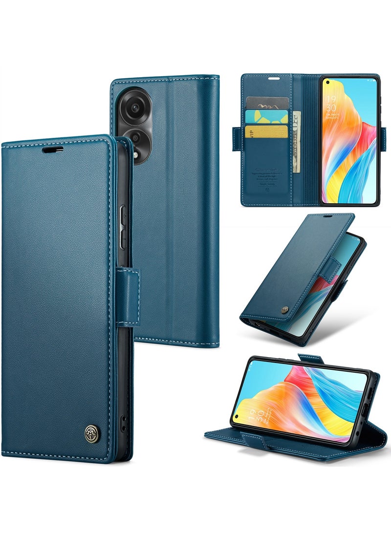 CaseMe Phone Case Luxury PU Leather Design Anti Fingerprint 023 Flip Cover Card Slot Holder Cover For Oppo A78 4g (Blue) - Image 1