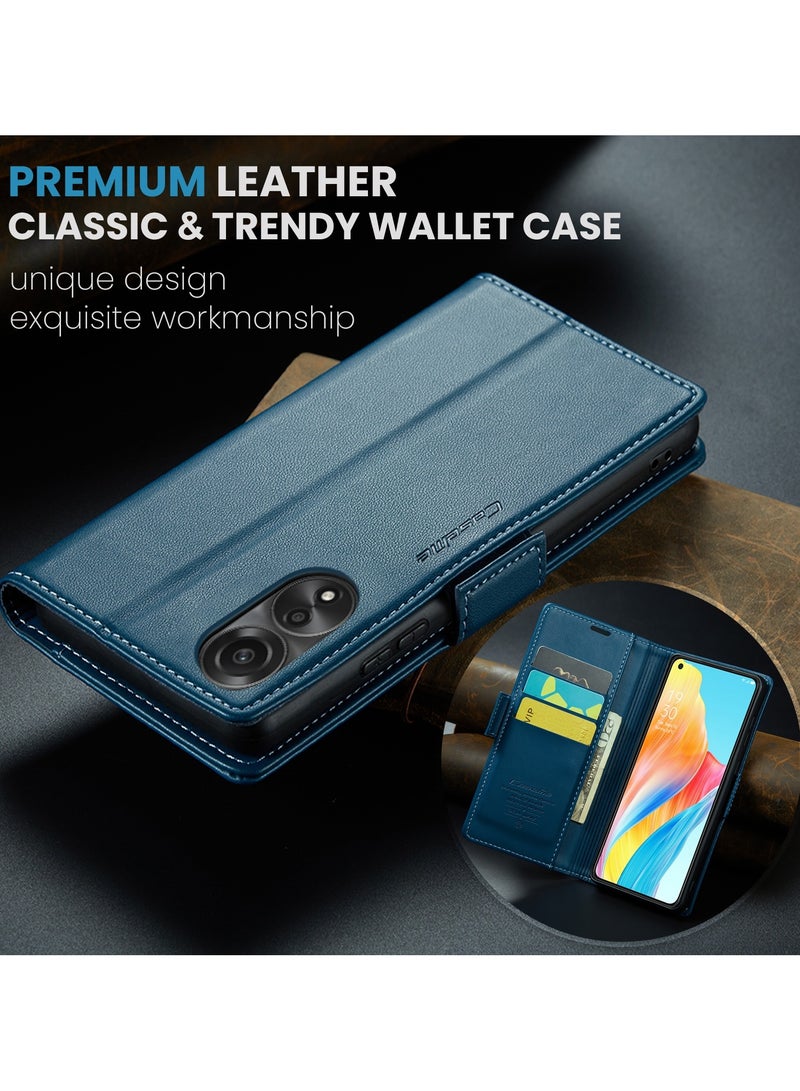 CaseMe Phone Case Luxury PU Leather Design Anti Fingerprint 023 Flip Cover Card Slot Holder Cover For Oppo A78 4g (Blue) - Image 3