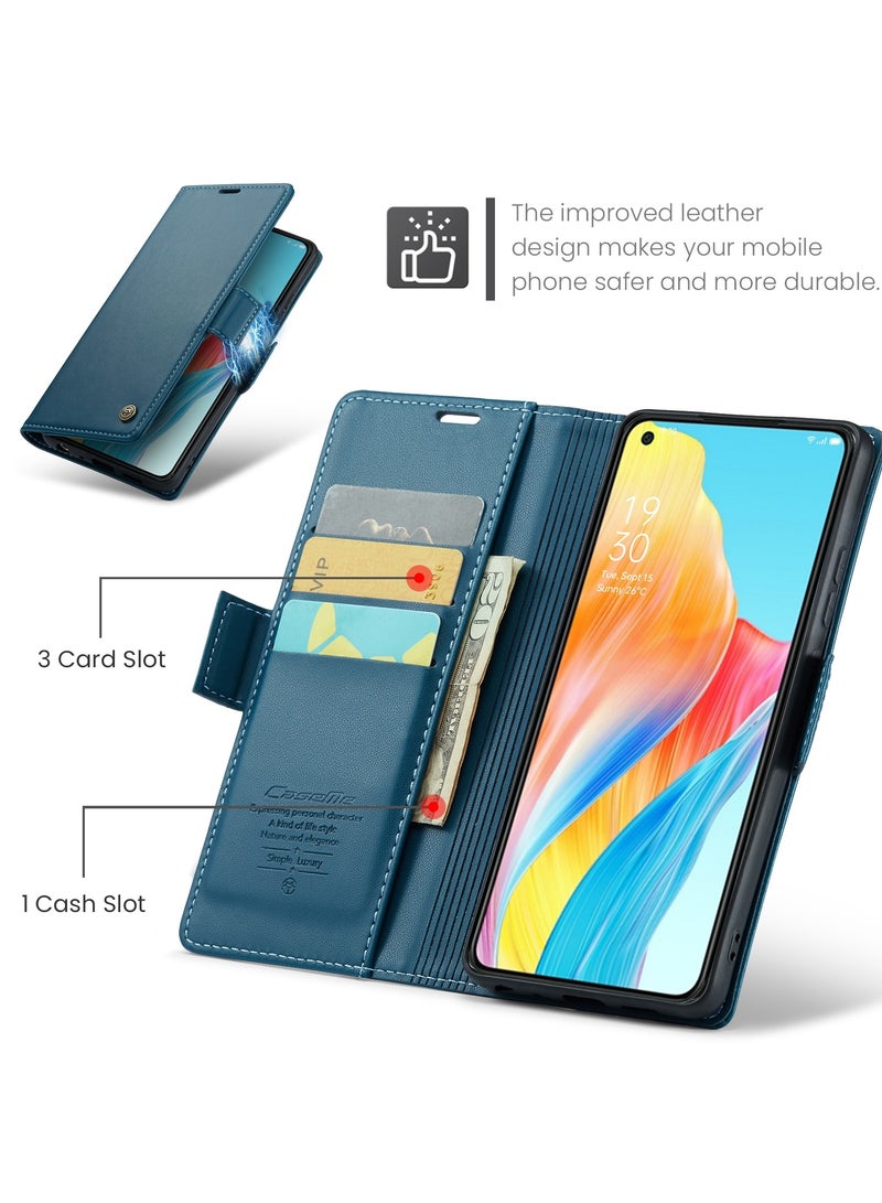 CaseMe Phone Case Luxury PU Leather Design Anti Fingerprint 023 Flip Cover Card Slot Holder Cover For Oppo A78 4g (Blue) - Image 4