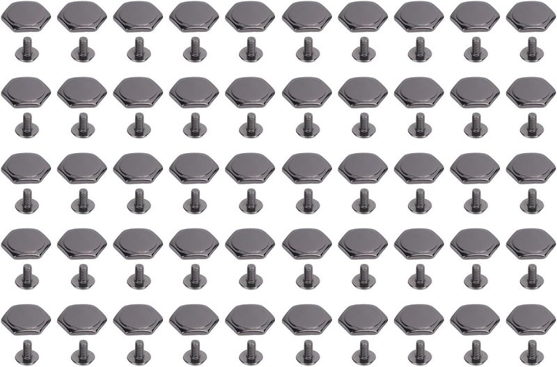 50Pcs Leather Rivets Kit, Hex Nail with Slot Screws for Binding Leathercraft Supplies, 15mm Zinc Alloy Rivets for Belt Bag Handbag Wallet Crafts Shoes Jacket, Durable Leather Bindi (Silver Black) - Image 1
